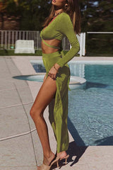 V Neck Ring Strappy Crop Top Slit Skirt Set