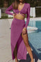 V Neck Ring Strappy Crop Top Slit Skirt Set