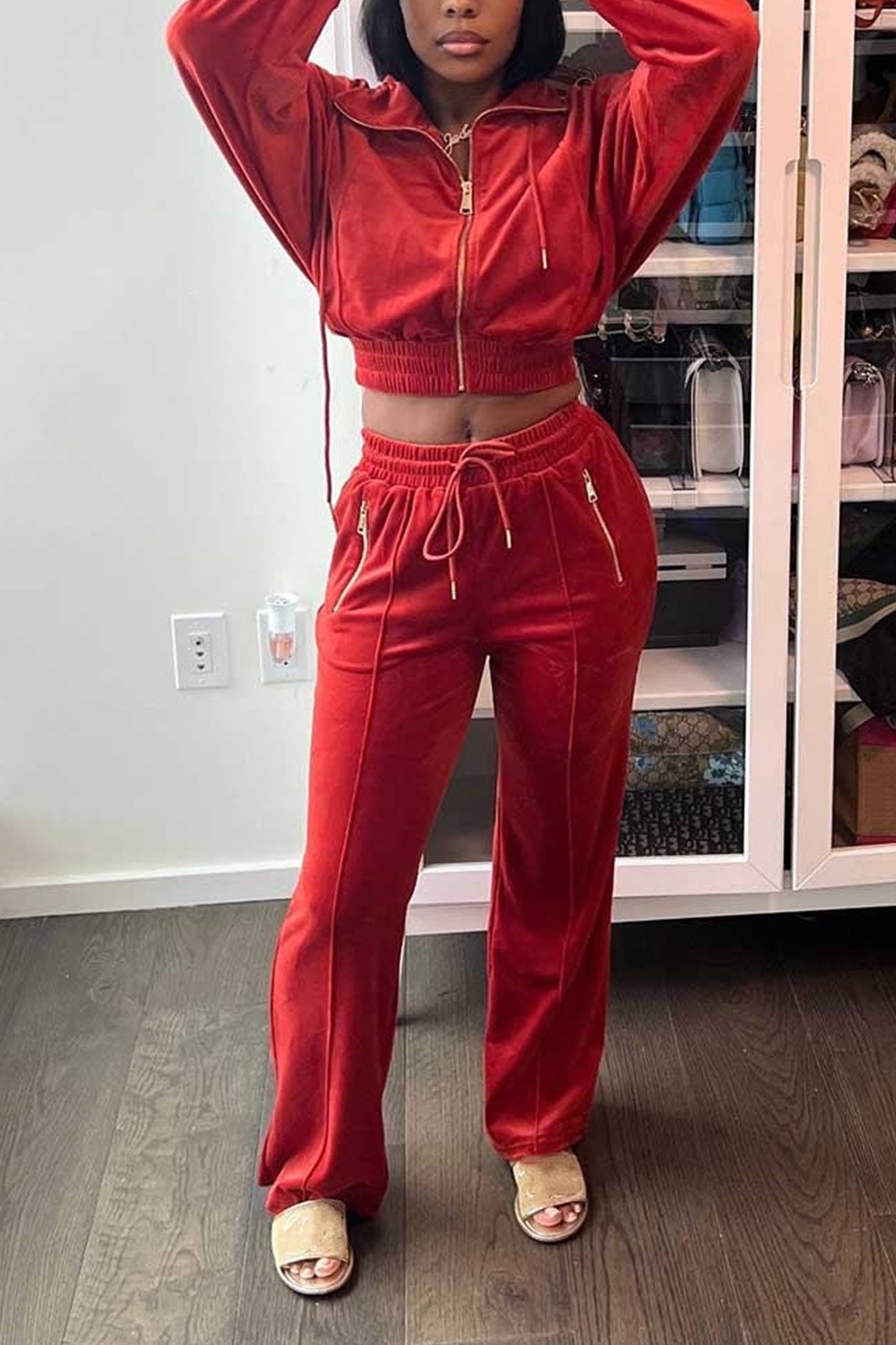 Velvet Crop Tracksuit Set