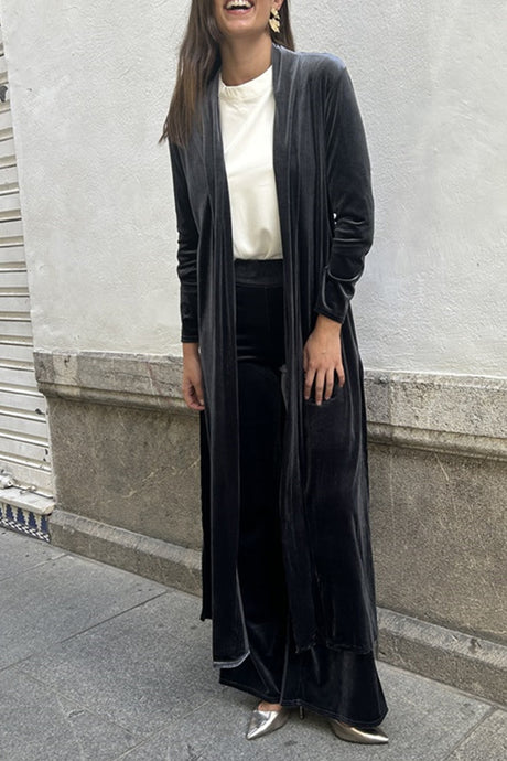 Velvet Slit Long Cardigan Two-piece Pants Suits