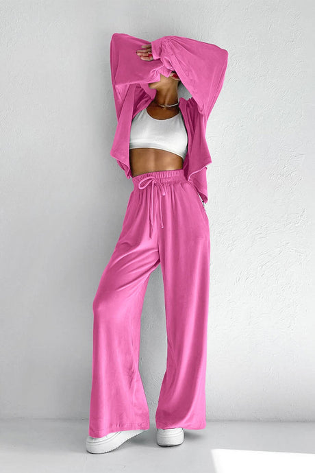 Arolora Velvet Hooded Zipper Pocket Two-Piece Set