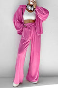 Arolora Velvet Hooded Zipper Pocket Two-Piece Set
