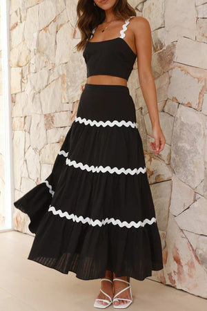 Wavy Cami Vest Tiered Midi Skirt Suits