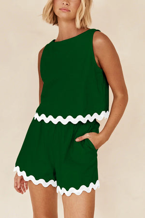Wavy Hem Tank Top Shorts Suits