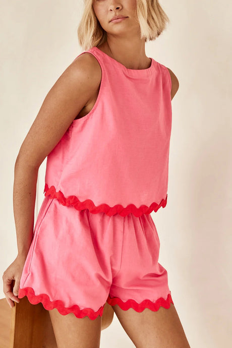 Wavy Hem Tank Top Shorts Suits