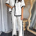 Arolora wavy-stitching-blouse-long-pants-set