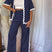 Arolora wavy-stitching-blouse-long-pants-set