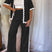 Arolora wavy-stitching-blouse-long-pants-set