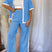 Arolora wavy-stitching-blouse-long-pants-set