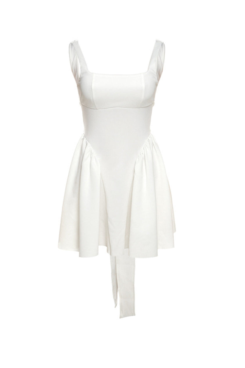 White Backless Tie-back Ruched Dress – AROLORA