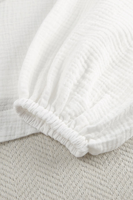 Arolora White Cotton Tie-up Shirt Long Pants Set