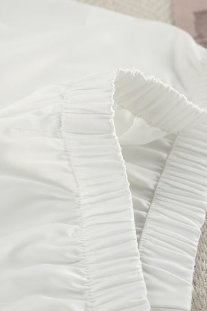 Arolora White Fuzzy Tie-up Shirt Shorts Set