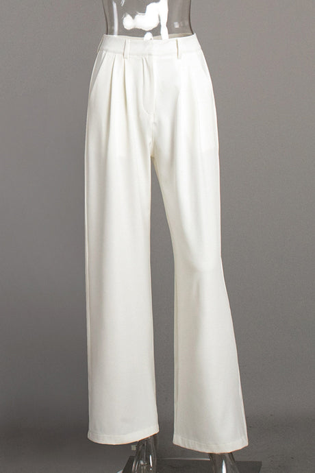 Arolora White High-rise Wide Leg Long Pants