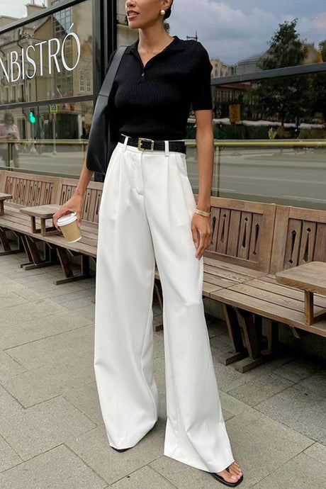 Arolora White High-rise Wide Leg Long Pants