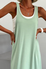 Arolora white-knit-tank-solid-sundress-two-piece-outfits
