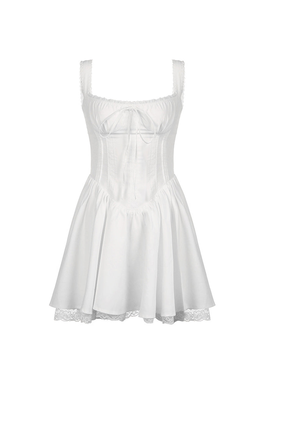 White Lace Stitching Strappy Ruched Cami Dress – AROLORA