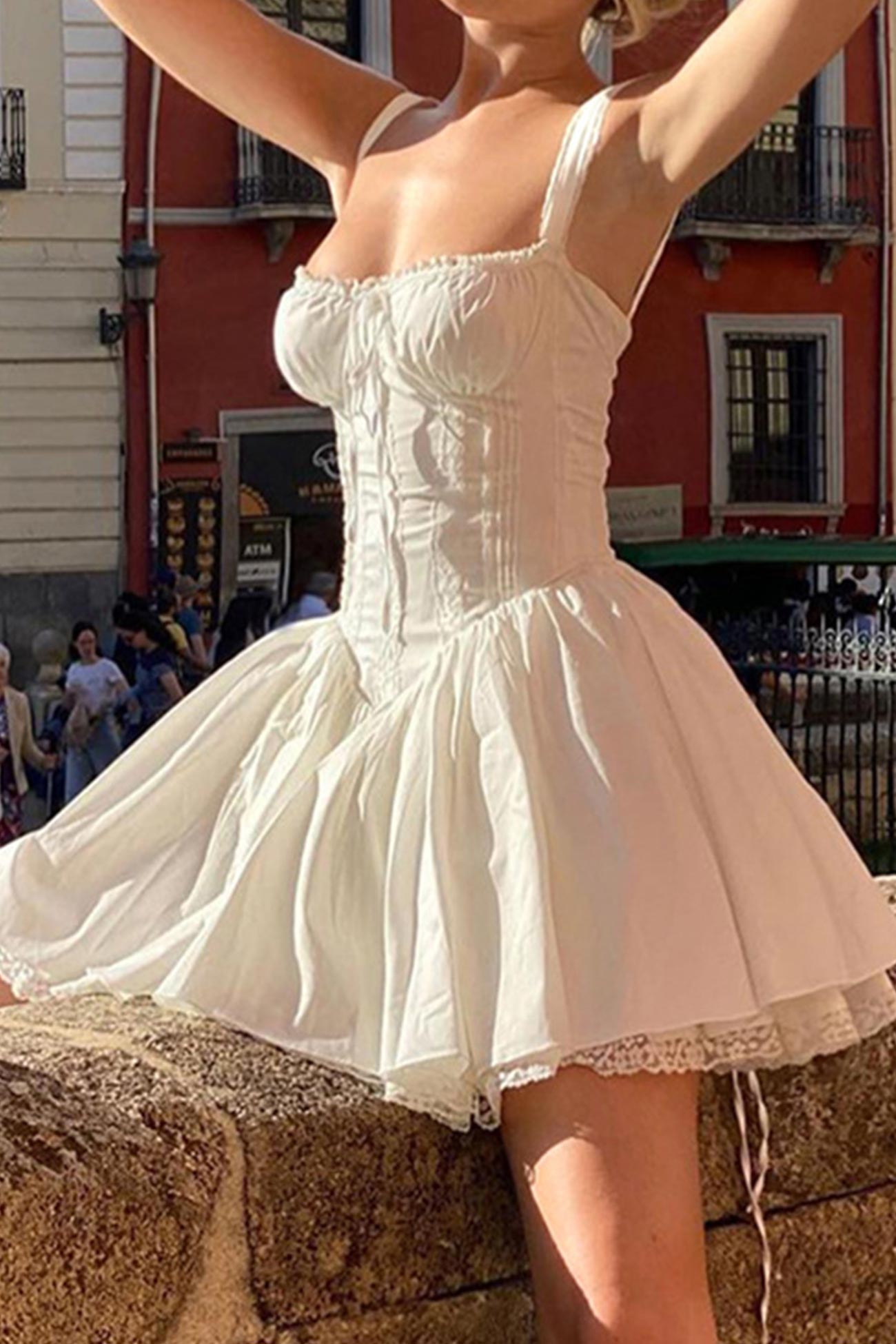 Lace Up Corset Slit Cami Midi Dress – AROLORA