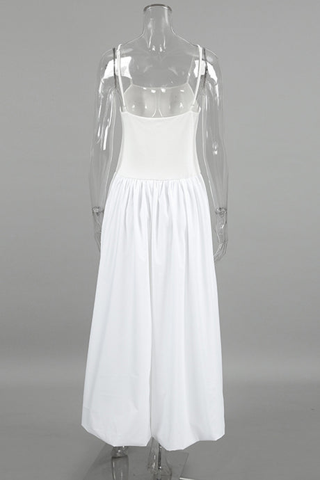 Arolora White Waisted Ballon Midi Dress