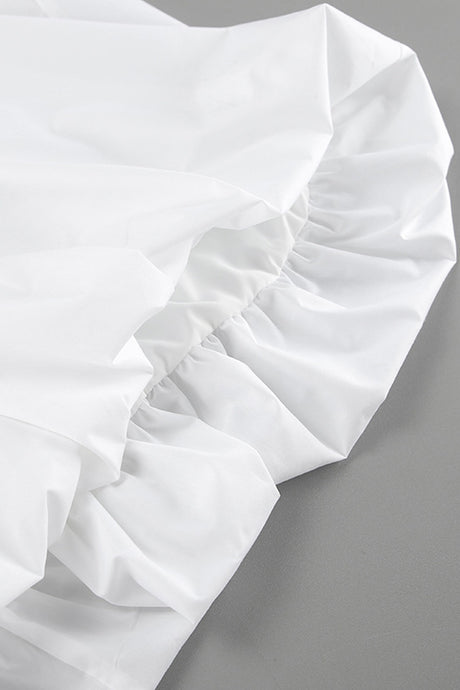 Arolora White Waisted Ballon Midi Dress