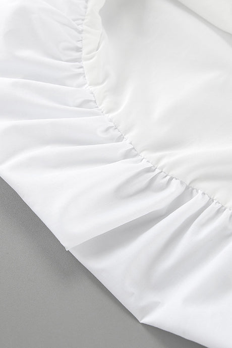 Arolora White Waisted Ballon Midi Dress