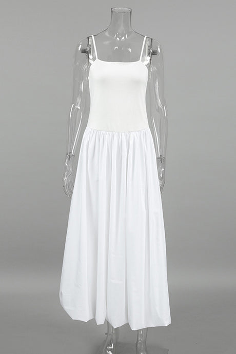 Arolora White Waisted Ballon Midi Dress