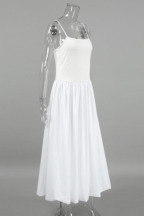 Arolora White Waisted Ballon Midi Dress