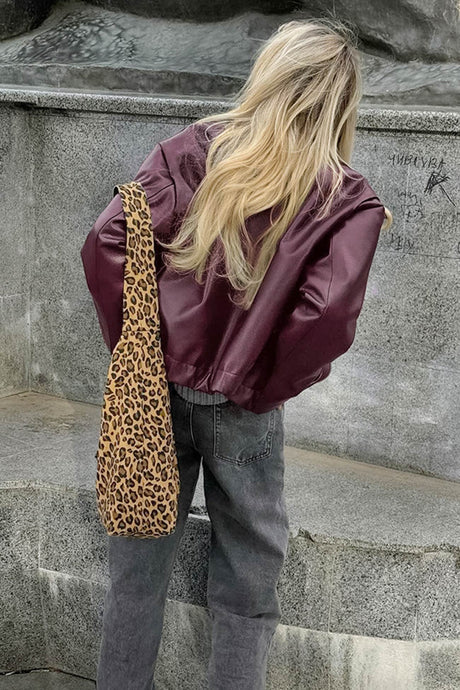 Solid Color Zip-up PU Jacket