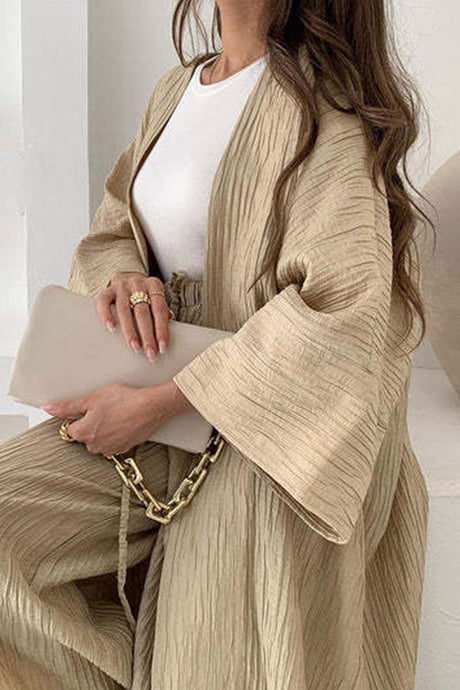 Arolora wrinkled-texture-open-front-cardigan-suits