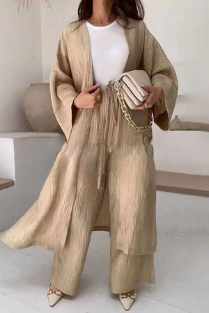 Arolora wrinkled-texture-open-front-cardigan-suits