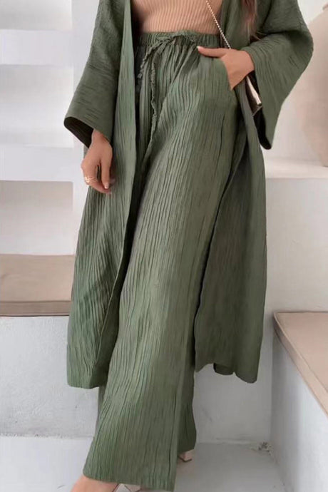 Arolora wrinkled-texture-open-front-cardigan-suits