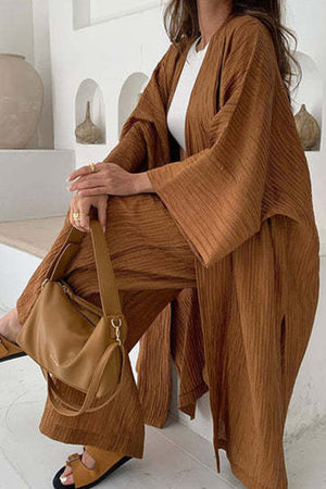 Arolora wrinkled-texture-open-front-cardigan-suits