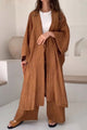 Arolora wrinkled-texture-open-front-cardigan-suits