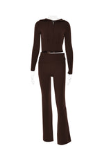 Zip-up Hoodie Fold Waist Pants Knit Suits