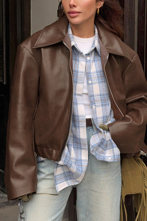 Solid Color Zip-up PU Jacket