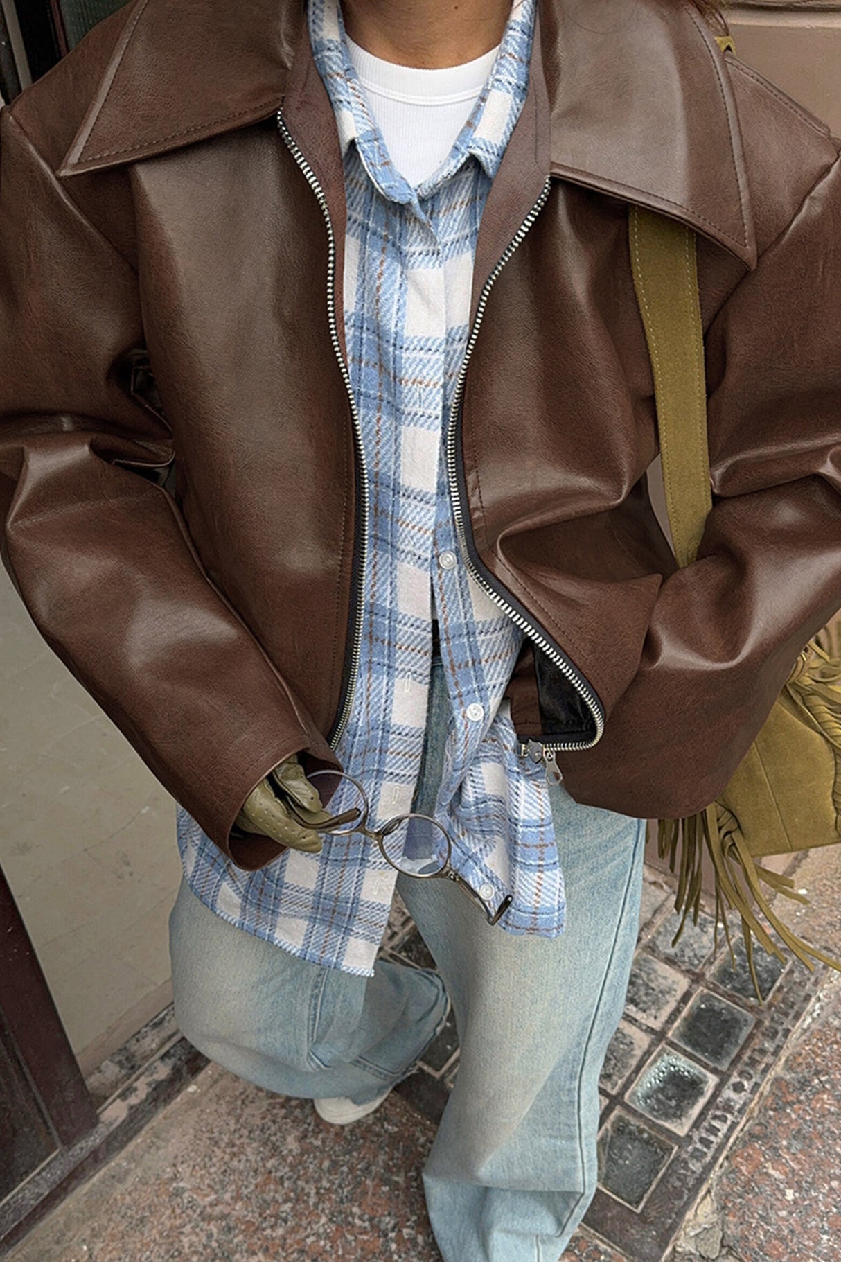 Solid Color Zip-up PU Jacket