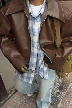 Solid Color Zip-up PU Jacket