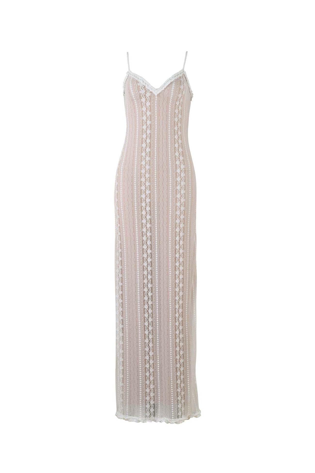 V Neck Lace Patchwork Split Maxi Dress – AROLORA