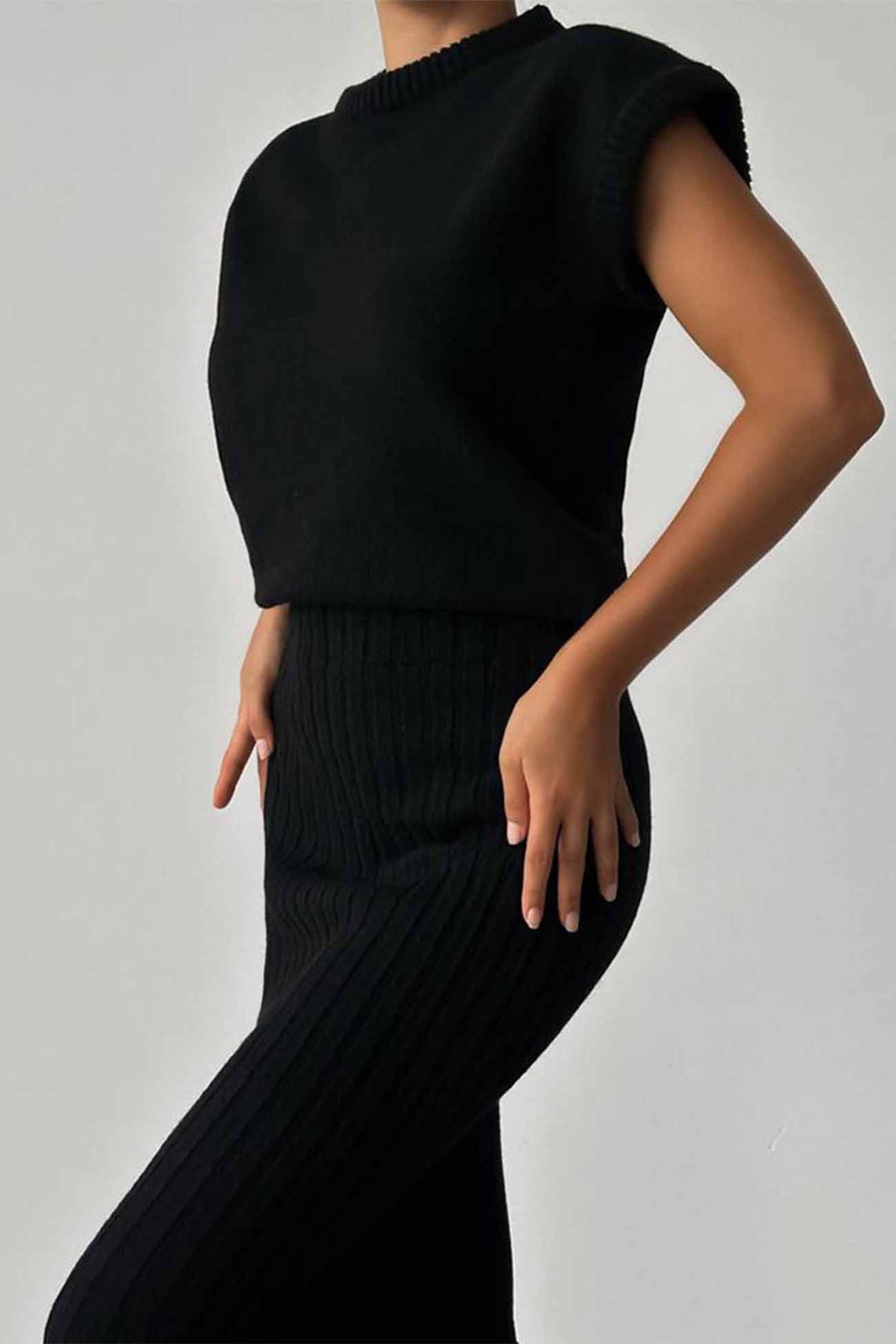 Mock Neck Sleeveless Knitted Two-Piece Dress Set