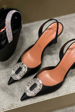 Oval Rhinestone Pointed Toe Heels