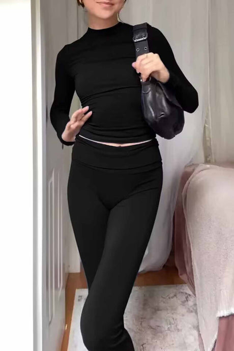 Solid Half Turtleneck Long Sleeve Set