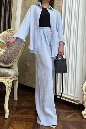 Button Belt Wide Leg Pants Two-piece Set