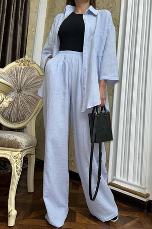 Button Belt Wide Leg Pants Two-piece Set