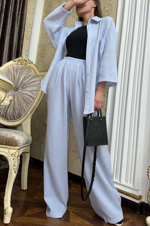 Button Belt Wide Leg Pants Two-piece Set