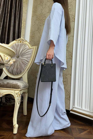 Button Belt Wide Leg Pants Two-piece Set