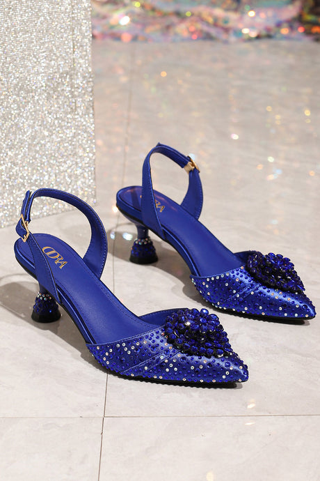 Pointed Rhinestone High Heels With Bow Hand Bag