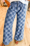 Arolora checkered-high-waist-denim-wide-leg-jeans