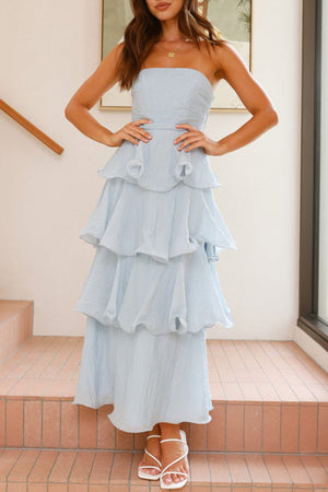 Arolora Strapless Sweet Chiffon Tiered Dress