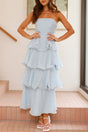 Arolora Strapless Sweet Chiffon Tiered Dress