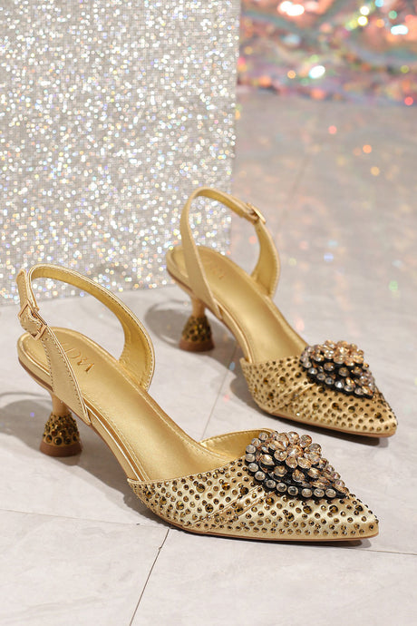 Pointed Rhinestone High Heels With Bow Hand Bag