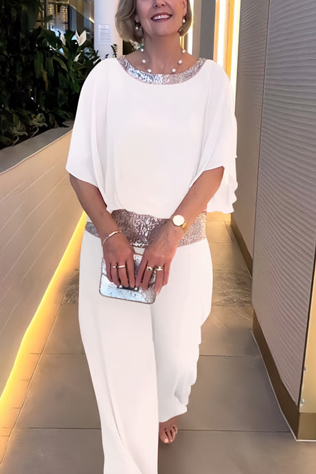 Sequins Patchwork Bat Sleeve Tops Pants Suits